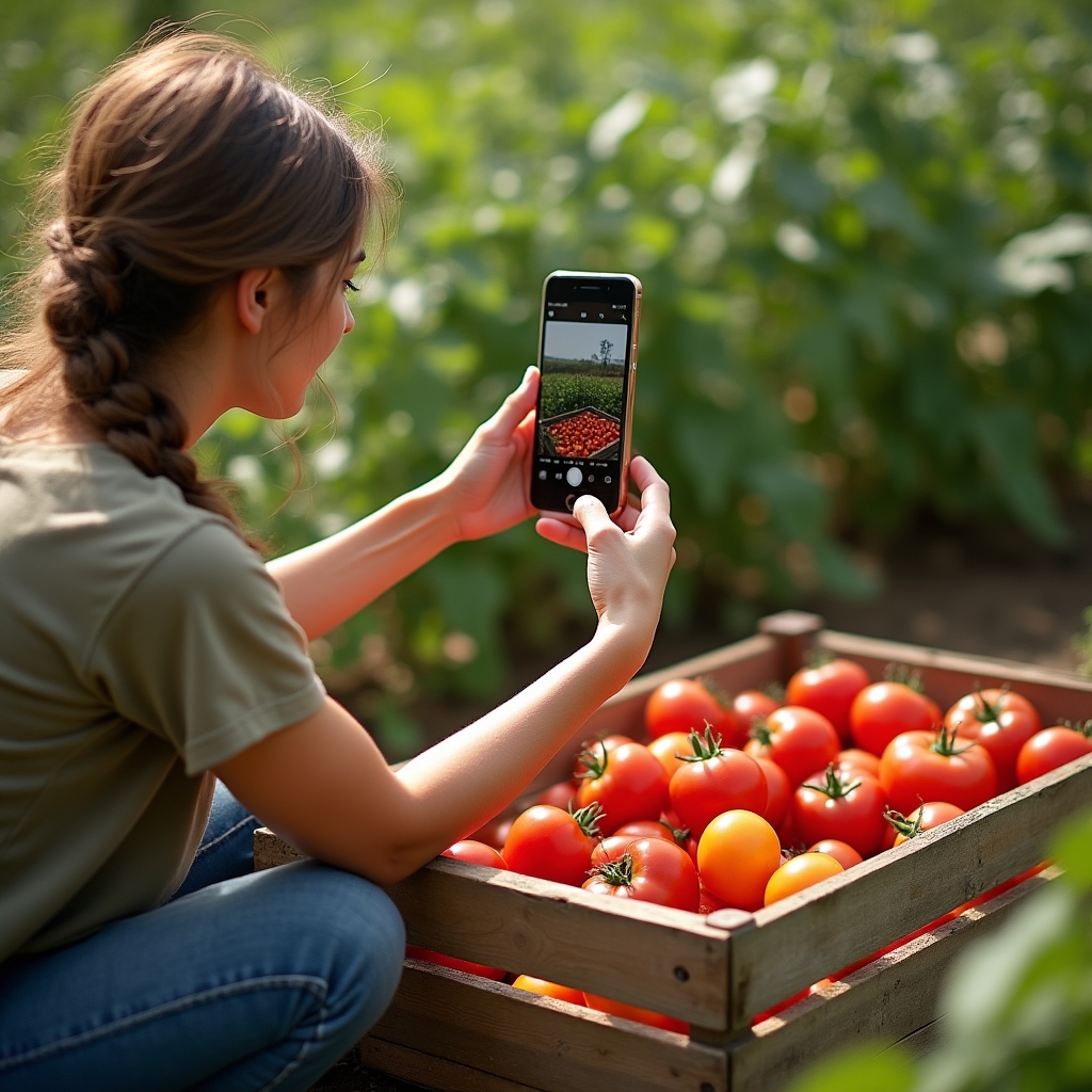 Producător local fotografiind produse pentru rețele sociale